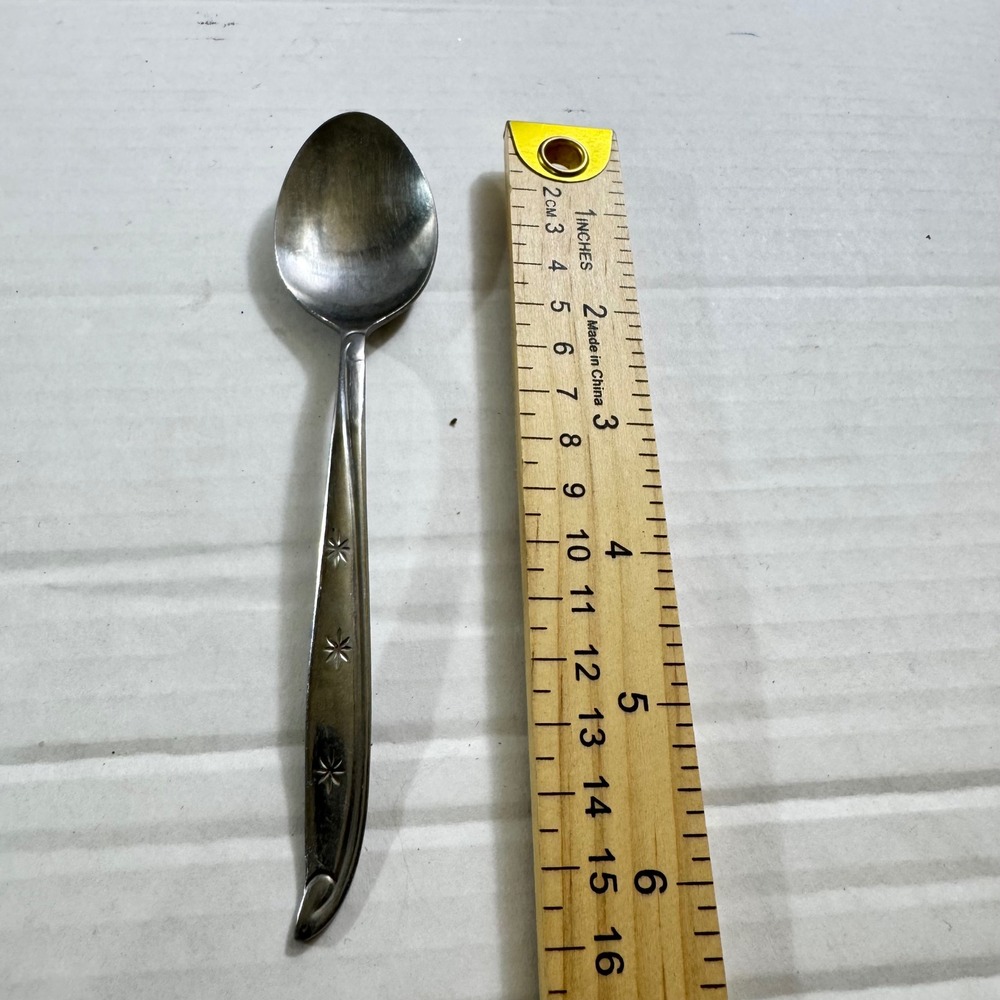 Ekco Eterna Stainless Teaspoon Starburst Snowflake Pattern Mid Century 6 inch